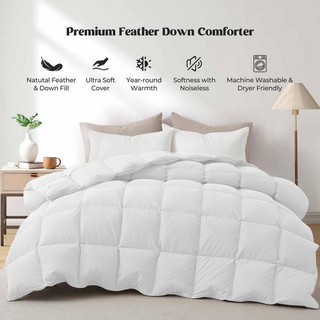 Peace Nest 360 Thread Count White Down Comforter Duvet Insert, Medium weight, King