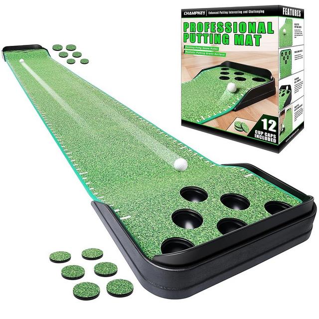 CHAMPKEY Golf Putting Green Indoor - Advanced Guides Golf Putting Mat - Enhance Putting Accuracy and Challenge