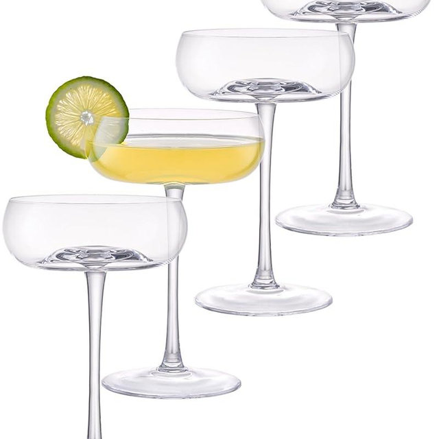 iridisenti Handmade Coupe Glasses Set of 4 – 8.5oz Crystal Cocktail Glasses with Unique Convex Base, Elegant Coupe Glassware for Margarita, Martini, Champagne, Manhattan & Cocktails