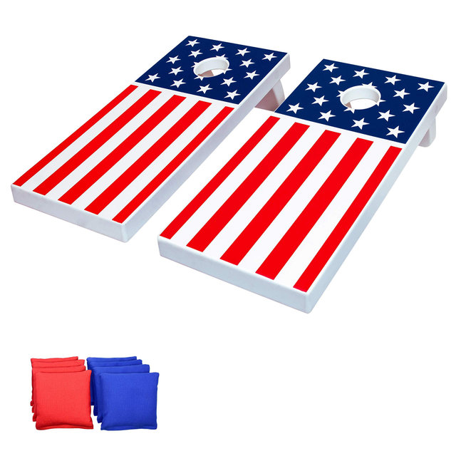 GoSports 4'x2' All Weather Cornhole Game Set - Includes 8 Bean Bags Game Rules (Choose Between American Flag, Red, and Blue Designs)