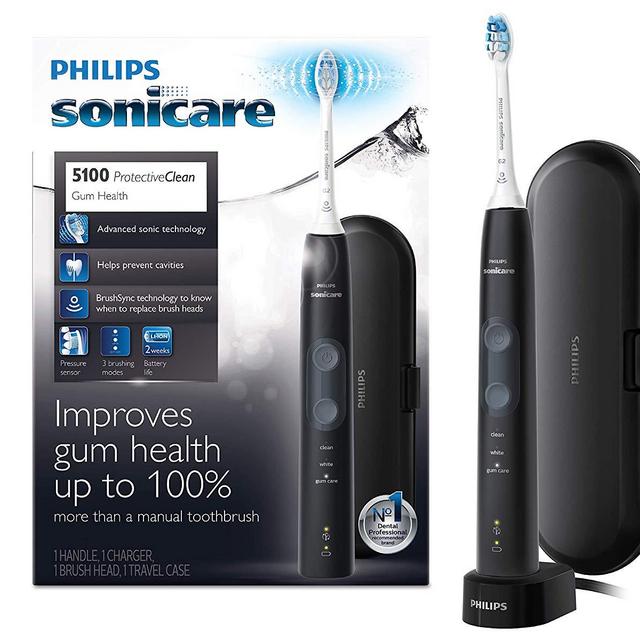 Philips Sonicare ProtectiveClean 5100 Gum Health, Rechargeable electric toothbrush with pressure sensor, Black HX6850/60, 1 Count