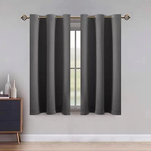 LUSHLEAF Blackout Curtains for Bedroom, Solid Thermal Insulated with Grommet Noise Reduction Window Drapes, Room Darkening Curtains for Living Room, 2 Panels,42 x 63 inch，Grey