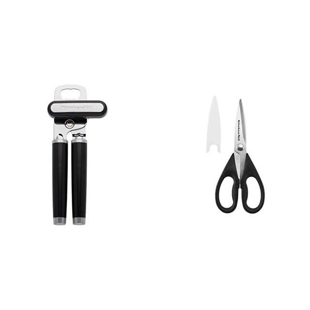 KitchenAid Classic Multifunction Can Opener / Bottle Opener, 8.34-Inch, Black & All Purpose Shears with Protective Sheath, 8.72-Inch, Black