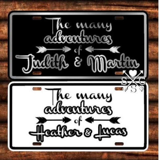 Many Adventures Couples Wedding Gift Anniversary Gift License Plate Couple Gift Car Tag Personalized Car Tag