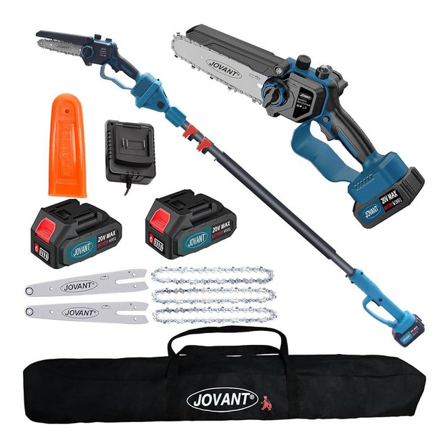 JOVANT Electric Pole saw, Cordless Pole Saw Battery Powered, Pole Chainsaws for Tree Trimming, 15Ft Reach Power Pole Saws with 2*MAX Batteries