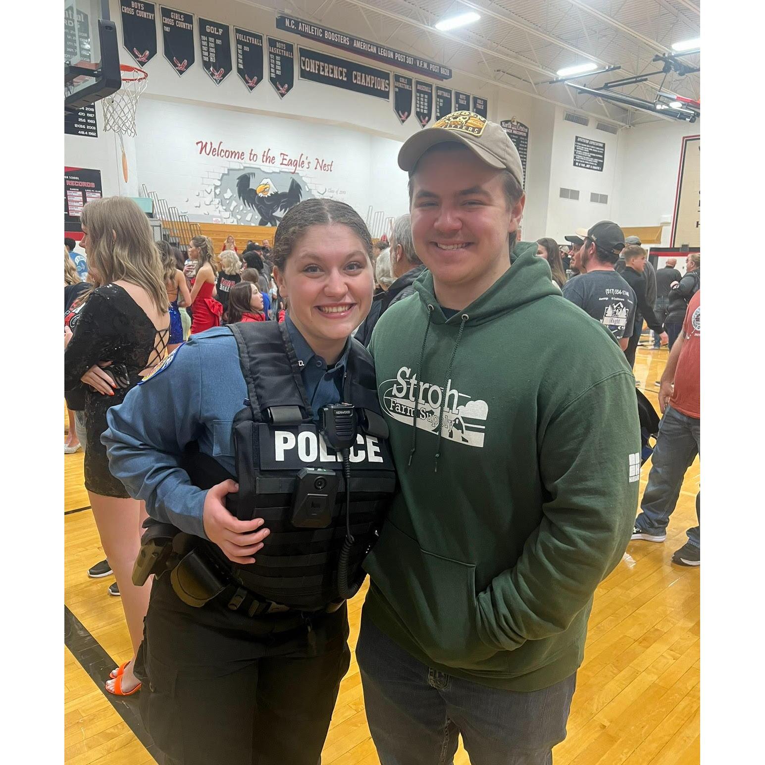 I was security for a home basketball game and Mike came to support me and his sister who was cheering