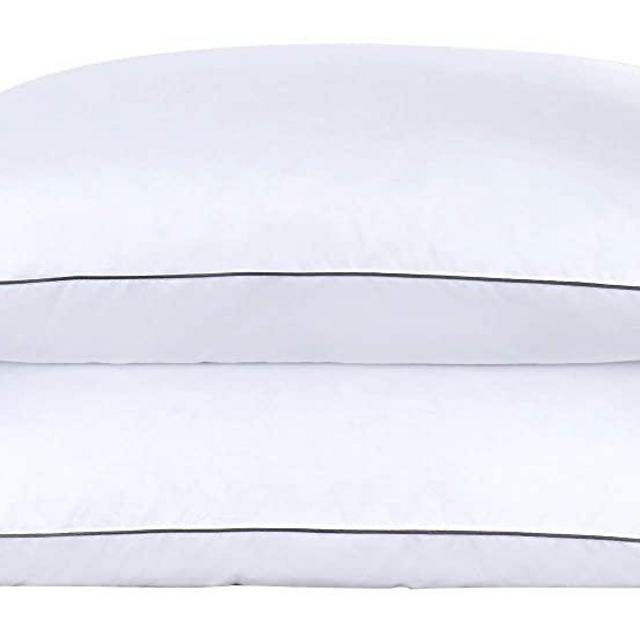 puredown Natural Goose Down Feather Bed Pillow Beautiful Embroidered Design T233 Cotton Cover Queen Size Set of 2