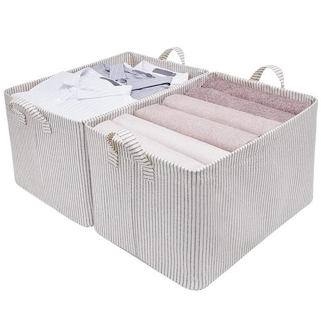 StorageWorks Storage Bins for Shelves with Metal Frame, Storage Bins for Clothes, Jumbo, Mixing of Nature & Gray, 2-Pack