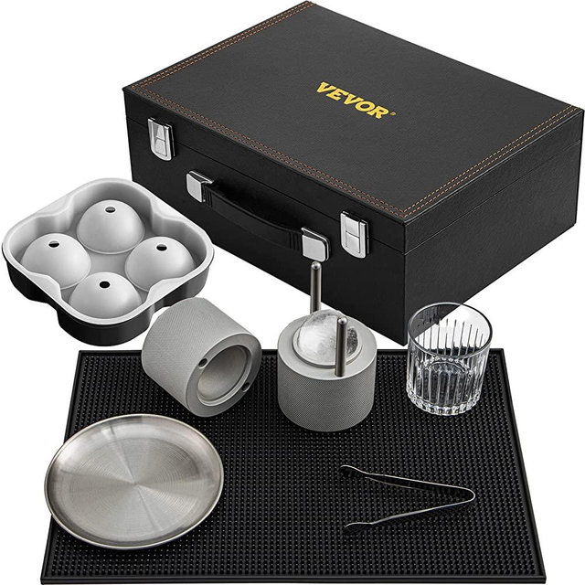 VEVOR Ice Ball Press Kit, 2.4" Ice Ball Press Gift Ice Cube Mold with Silicon Ice Ball Maker for Whiskey, Bourbon, Scotch, Include Stainless Steel Plate,Tong,Glasses and Gift Box