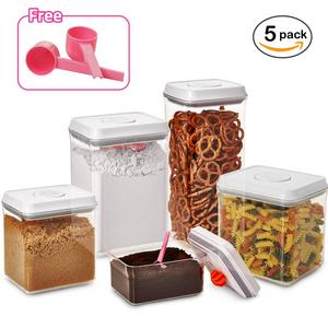 5 pc. Pop Up Set Clear Food Containers w Airtight Lids for Kitchen and Pantry Storages - Storage for Cereal, Flour, Cooking - BPA-Free Plastic Guru Products