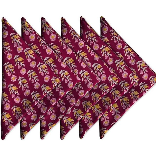 Craftbot Cotton Napkins 18x18 inches - Washable Cloth Dinner Napkins Set of 6 - Everyday Use or Dinner Party and Events - Burgundy Lightweight Indian Block Printed Soft Fabric