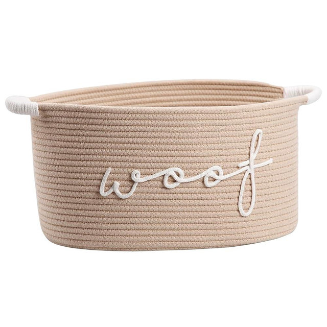 ZOMBATI Woof Woven Rope Storage Baskets, Pet Dog Toy Bin Box Perfect for organizing Chew Toys Blankets leashes, Dog Toy holder Cotton Basket Puppy Bins