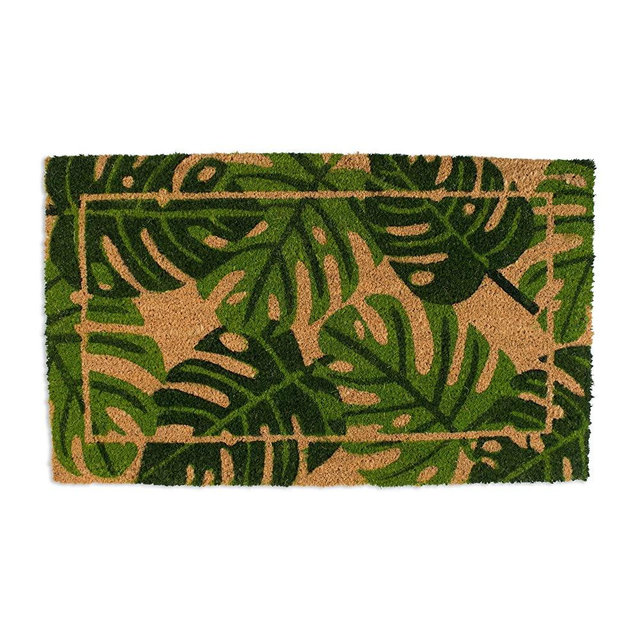 DII Natural Coir Fiber, Non-Slip PVC Backing, Indoor/Outdoor Welcome Home Doormat, 18x30, Palm Leaves