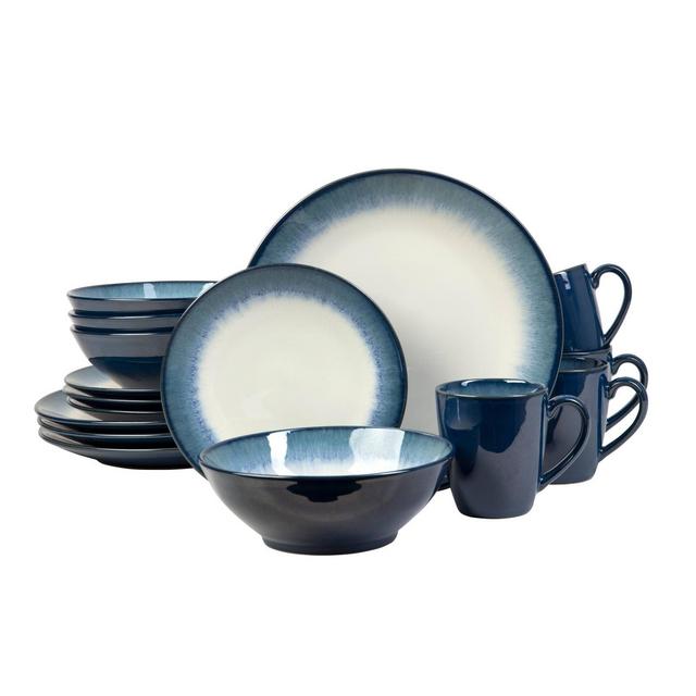 16pc Stoneware Novelle Dinnerware Set Blue - Sango