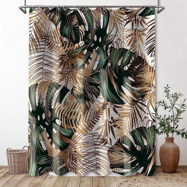 Thinyfull Green Hawaii Tropical Shower Curtain Tropical Leaves Plant Shower Fabric Shower Curtains for Bathroom Botanical Jungle Shower Curtain Set with 12 Hocks, 72x72 inch