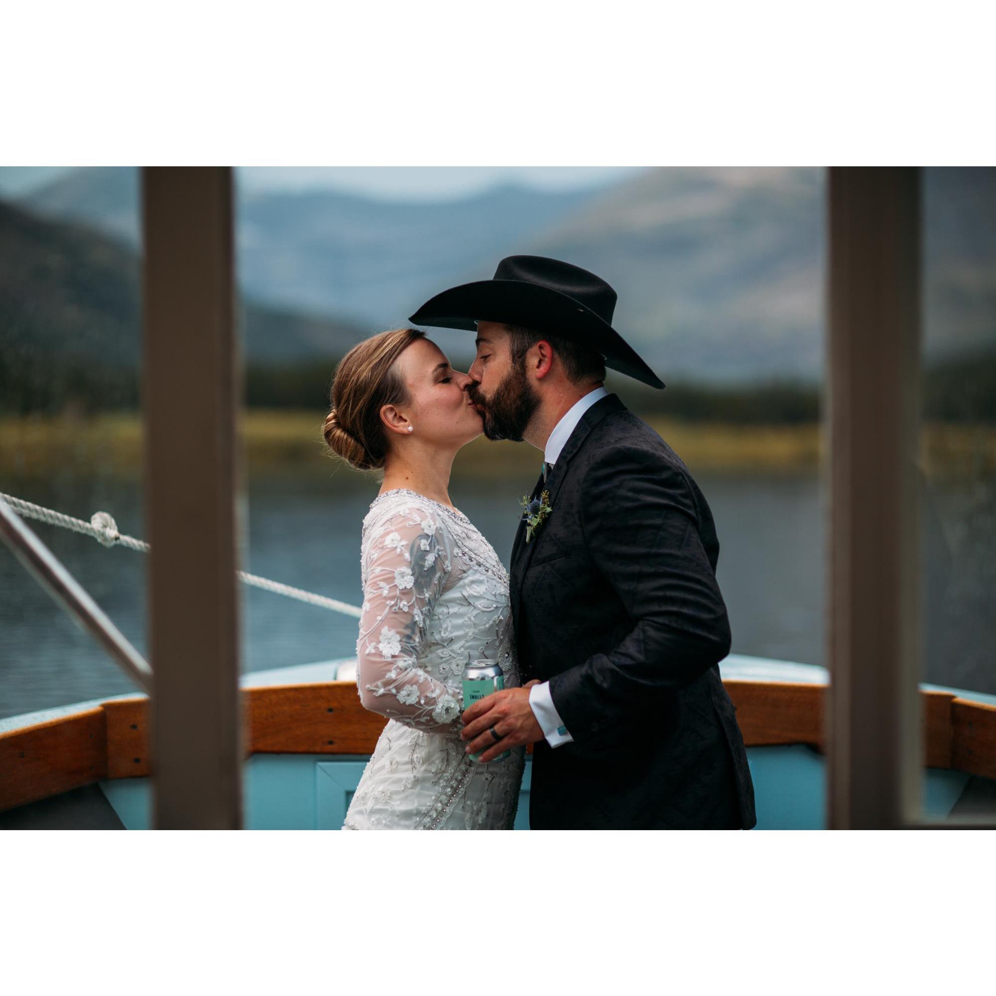 We celebrated our marriage on a private boat on Swiftcurrent Lake