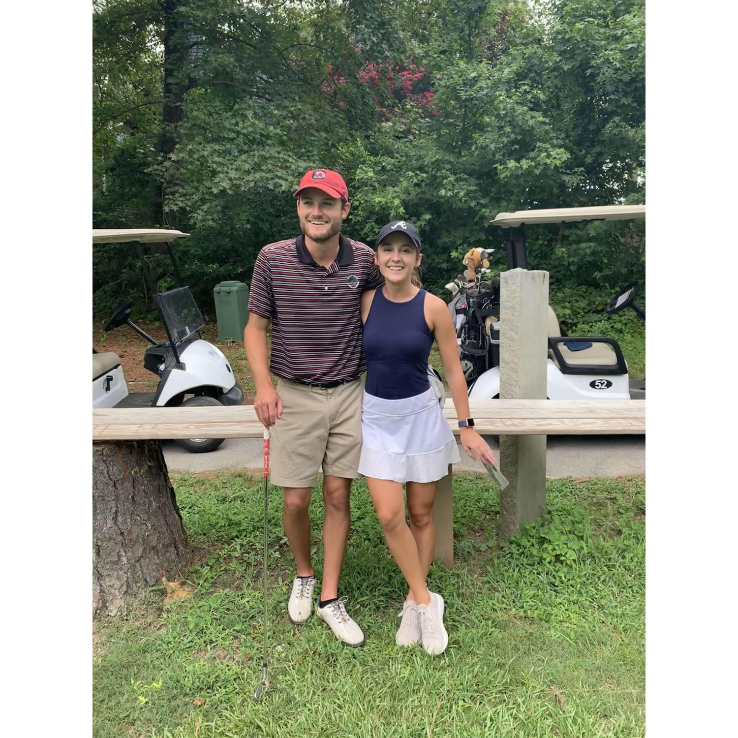 Bryan loves to golf, Bailey loves to drive the golf cart. 