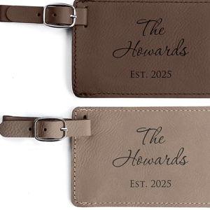 Lifetime Creations Personalized Wedding Luggage Tags Pair - Vegan Leather Wedding Bag Tags Newlyweds (Light Brown & Dark Brown)