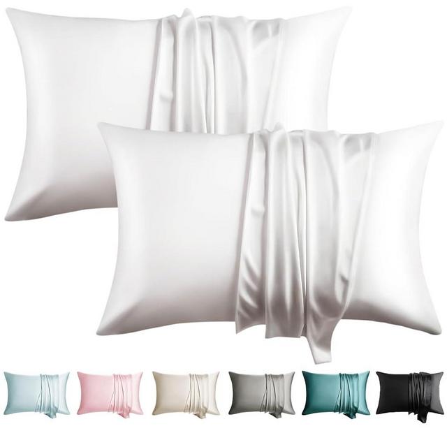 WLOSJ 100% Silk Pillowcase for Hair and Skin 2 Pack Queen Size 19 Momme Mulberry Silk Pillow Case Soft Breathable Cooling with Hidden Zipper Set of 2, White