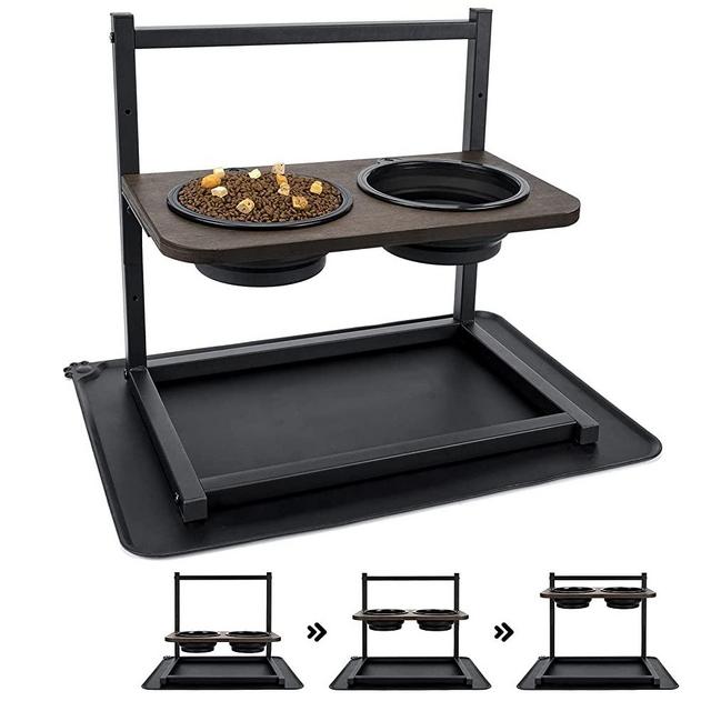 Emfogo Dog Cat Bowls Raised Dog Bowl Stand Feeder Adjustable Elevated 3 Heights5in 9in 13in with Stainless Steel Food and Water Bowls for Small to Large Dogs and Cats 16.5x16 inch