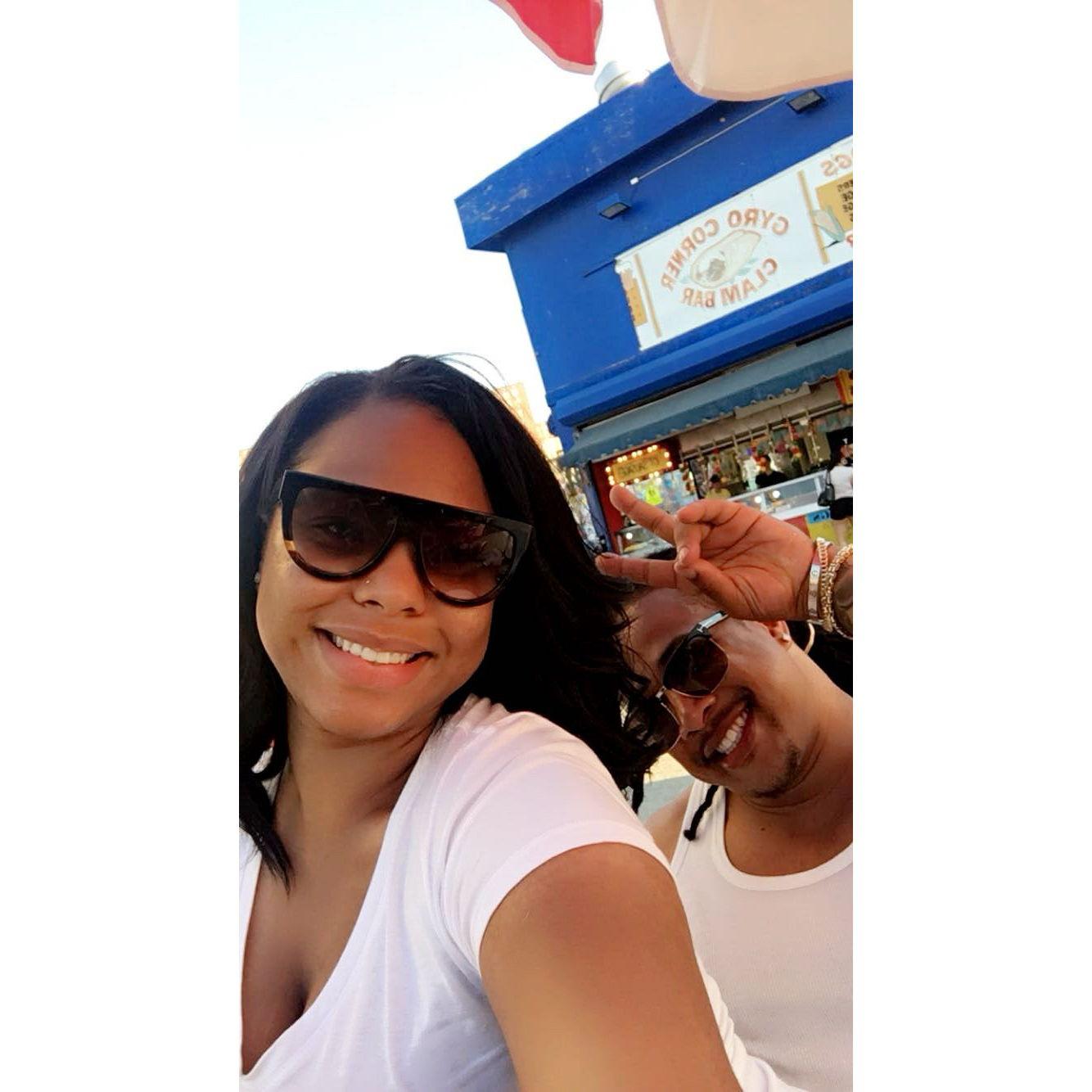 Our first theme park Visit Coney Island,4 months after our first date, David is terrified f heights but rode every ride just to make me happy- at this point I knew he was the one lol  !