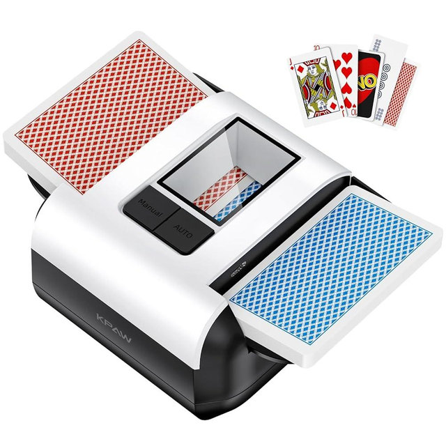 KPAW Card Shuffler 2 Deck, Rechargeable Automatic Card Shuffler with Dual Modes, Low Noise Portable Shuffler-Compatible with Poker, UNO, Bridge, Texas, Phase 10, Card Games for Family