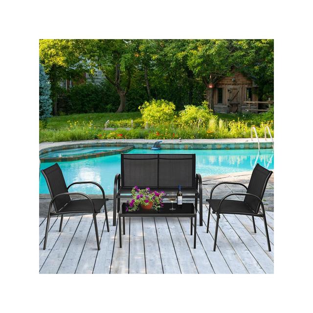 Costway 4 PCS Patio Furniture Set Sofa Coffee Table Steel Frame Garden Outdoor Deck