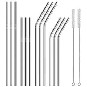 Hiware 12-Pack Stainless Steel Metal Straws Curved with 2 Cleaning Brush - Reusable Drinking Straws for 30oz / 20oz Tumblers Yeti