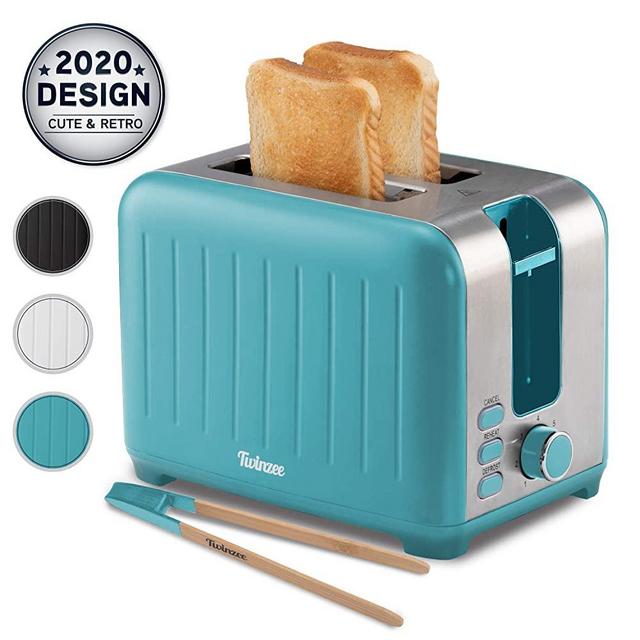 Wide Slot Toaster 2 Slice - 3 in 1 Retro Toaster, Matte Teal and Stainless Steel - Small Toaster with Free Bamboo Tongs Clips and Crumb Tray - 7 Toasting Settings, 850W Toasters - Vintage Toster
