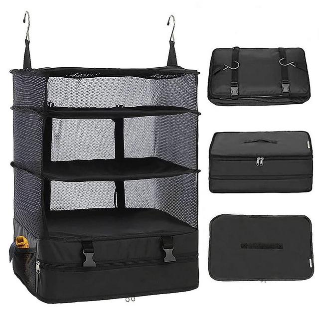 Hongmeru Portable Hanging Travel Shelves Packing Cubes for Suitcases Organizer Luggage Organizers for Suitcase, Carry on Closet Suitcase, Black