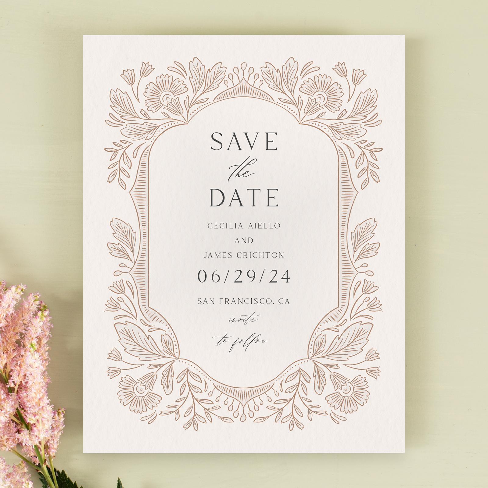 Zola save the dates caleania portrait