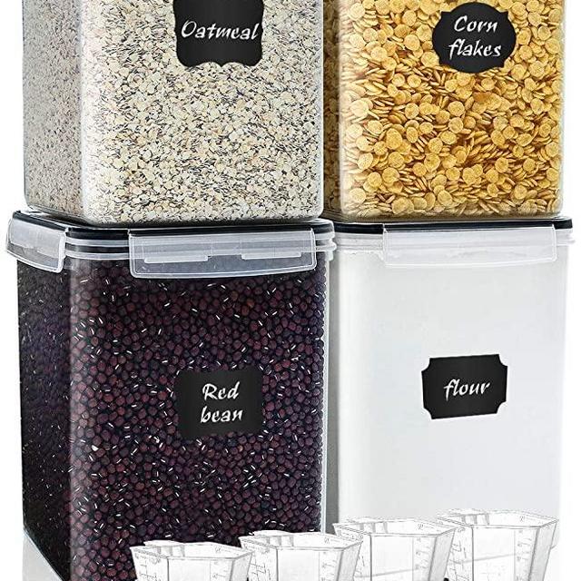 Large Food Storage Containers 5.2L (175oz), MCIRCO 4 Pieces BPA Free Plastic Airtight Food Storage Containers for Flour, Sugar, Baking Supplies, with 4 Measuring Cups and 20 Labels and 1 Marker
