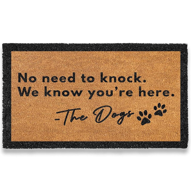 No Need to Knock We Know You're Here Door Mat 30x17 Inch, No Need to Knock Dog Doormat for Covered Outdoor Area, Funny Welcome Mat, Pet Door Mat, Dog-Lover Gift