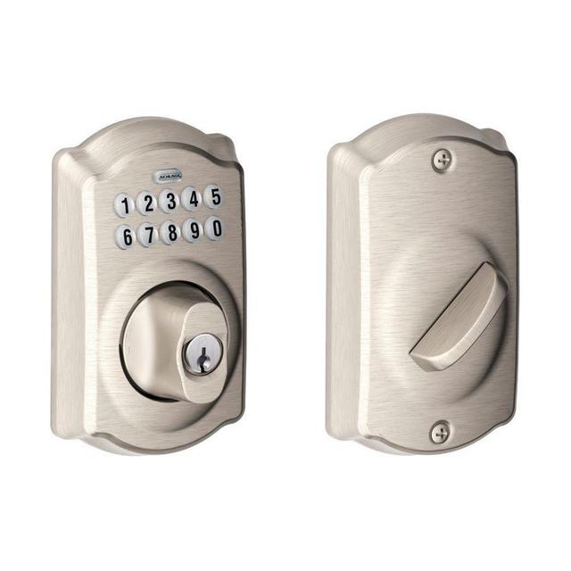 Schlage Camelot Satin Nickel Keypad Electronic Door Lock Deadbolt-BE365 CAM 619 - The Home Depot