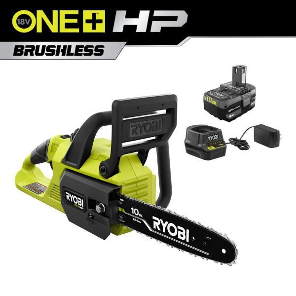 ONE+ HP 18V Brushless 10 in. Cordless Battery Chainsaw with 4.0 Ah Battery and Charger