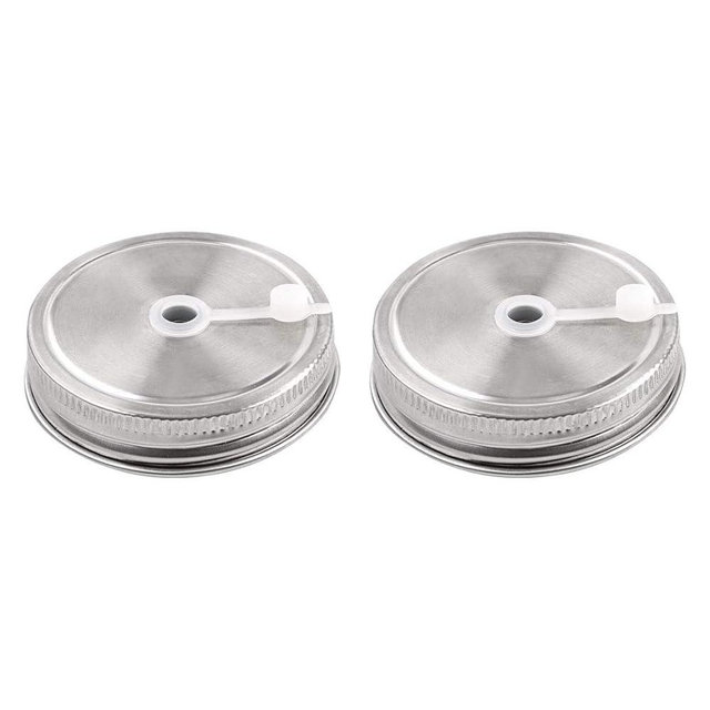 uxcell 2pcs Stainless Steel Wide Mouth Mason Jars Lids with Straw Hole Canning Lids for Drinking & Food Storage