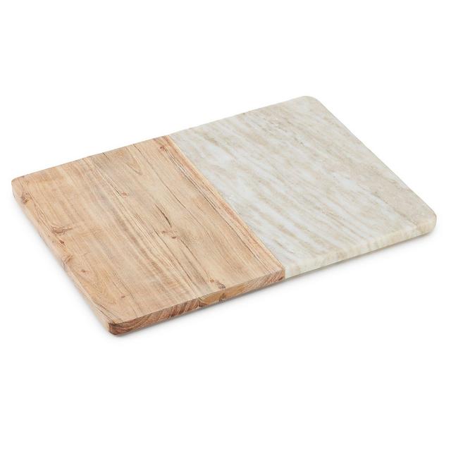 Southern Living Rectangular Beige Marble and Acacia Wood Serving Board