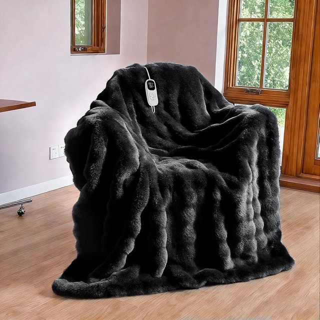 IUUI Electric Heated Blanket Throw 50''x60'',Luxury Faux Rabbit Fur Heating Throw Blankets,Fast Heating with 1/2/4/6/8/10 Hours,Overheat Protection, Quick Heating, Memory Function, Gift-Ready Design