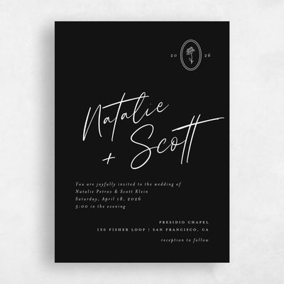 Black Wedding Invitation - Gemma Script