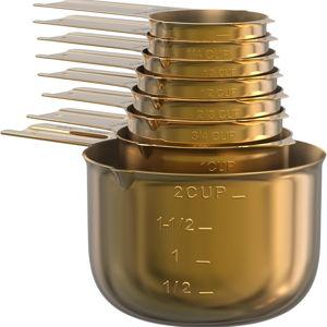 Color Up Measuring Cup Set, 8 Piece – Includes 2 Cup, Gold Finish, Stainless Steel, Accurate for Wet & Dry Ingredients, Embossed Markings, Easy-Pour Spouts, Dishwasher-Safe, Kitchen Essential