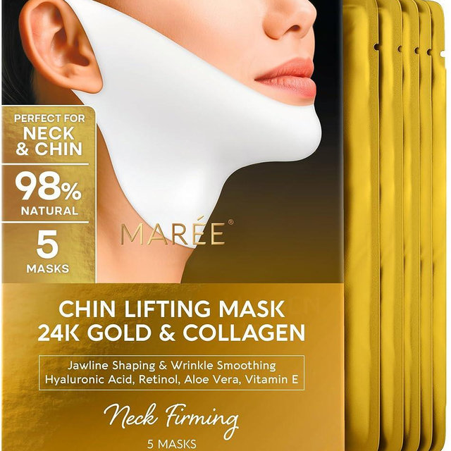MAREE V Line Lifting Mask with 24K Gold – Deep Collagen Face Mask for Women – Jawline Shaper Mask with Retinol & Hyaluronic Acid – Neck Tightening & Firming - Double Chin Strap for Face Lift
