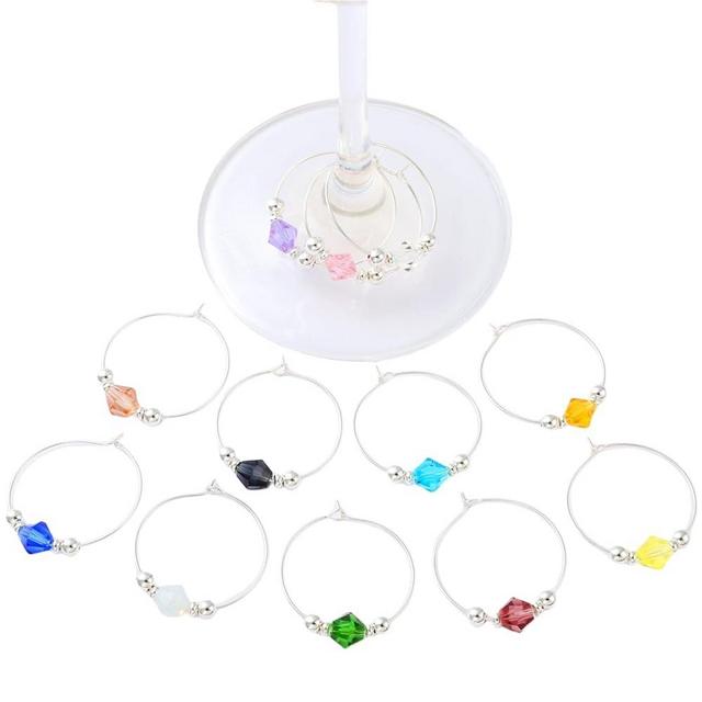 Pride & par 12Pcs Gold/Silver Plating Ring with Gem Wine Charms for Glasses Wine Glass Markers Drink Markers for Stem Glasses Wine Glass Decoration for Weddings Parties