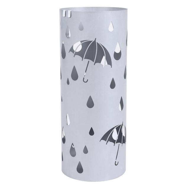 SONGMICS Metal Umbrella Stand Silver Gray Umbrella Holder Home Office Decor with Drip Tray and Hooks ULUC23S