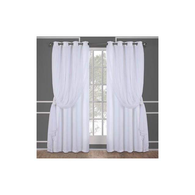 96"x52" Caterina Layered Solid Blackout With Sheer Top Curtain Panels White - Exclusive Home