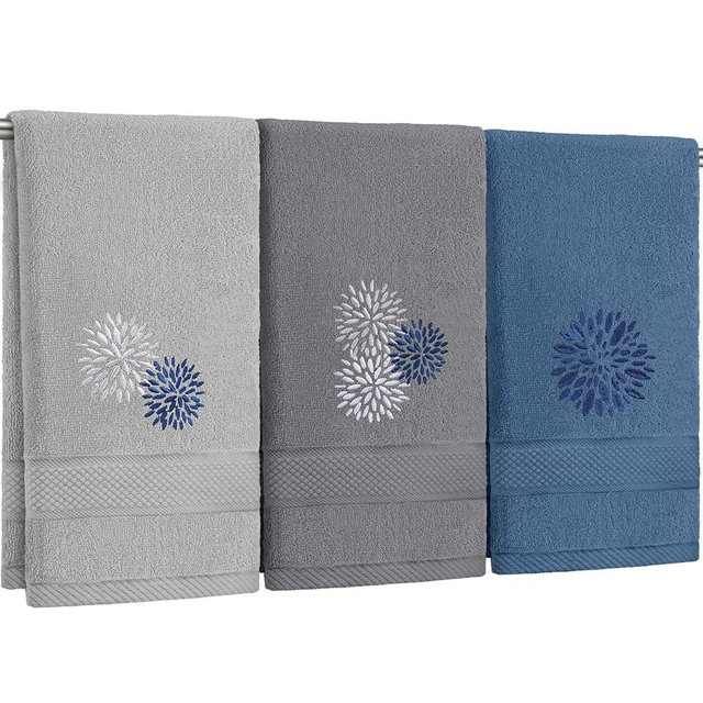 Tingjoo Dahlia Flower Hand Towels Farmhouse Bathroom Towels 14x29 Inch Embroidered Decorative Cute Spring Summer Hand Towels Cotton Soft Absorbent Towels for Bathroom Kitchen