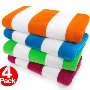 Ben Kaufman Sales - KAUFMAN - 100% Cotton Velour Cabana Beach & Pool Towel 4-Pack - 30in x 60in