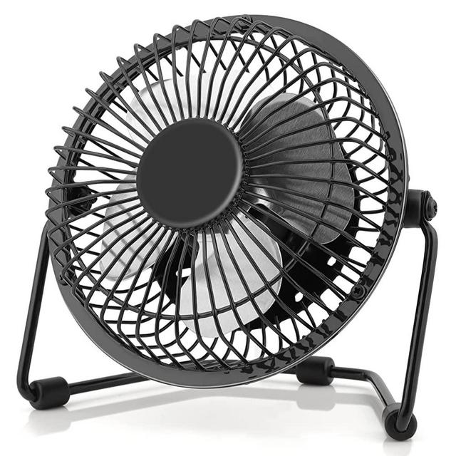 4 Inch Small USB Desk Fan, Mini Quiet Fan with Metal Construction & Strong Airflow & 360°Adjustable Tilt Angle, Personal Cooling Fan for Desktop Office (Black)