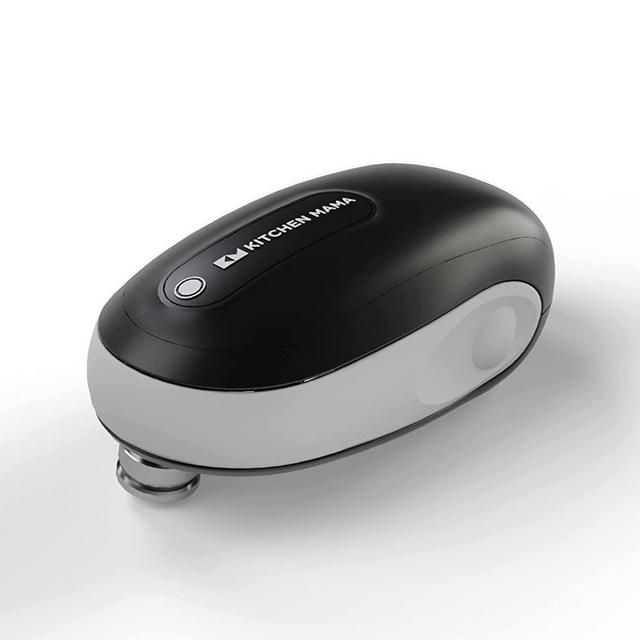Kitchen Mama One-To-Go Electric Can Opener: Open Cans with One Press- Auto Detect Any Can Shapes, Auto-Stop As Task Completes, No Sharp Edge, Handy with Lid Lift, Battery Operated Can Opener (White)