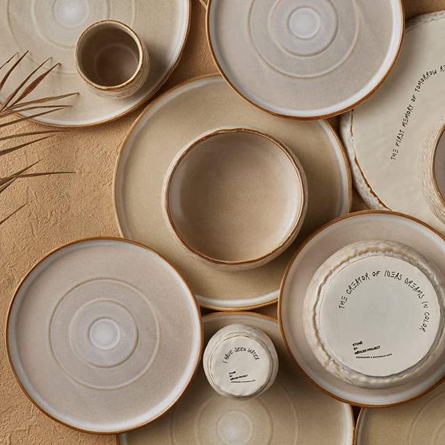 Stone Lain Detail Stoneware Dinnerware Set, 16-Piece Service for 4, Beige