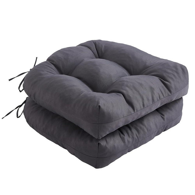 IPYNBAP Outdoor Chair Cushions Set of 2, Patio Chair Cushions with Ties,19x19+5” Tufted Outdoor Seat Cushions, Waterproof Patio Furniture Cushions, Outdoor Dining Chair Pads, Dark Grey